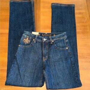 Vintage Lawman NWT Western Denim Jeans 1/2 Size 34 Fleur-lis Embroidered 26x33